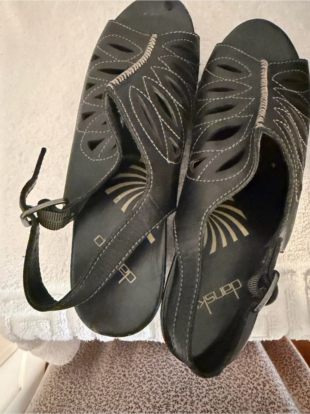 Dansko Black Leather Wedge Sandal